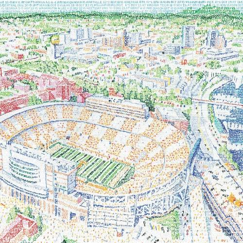Tennessee Volunteers Neyland Stadium Word Art-Handwritten with every Univ of Tenn Football Win Ever-Tennessee Gifts & Decor-Free Shipping