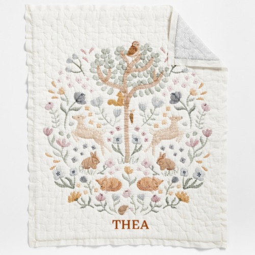 Wonderland Prairie Embroidered 100% Organic Cotton Voile Baby Crib Quilt