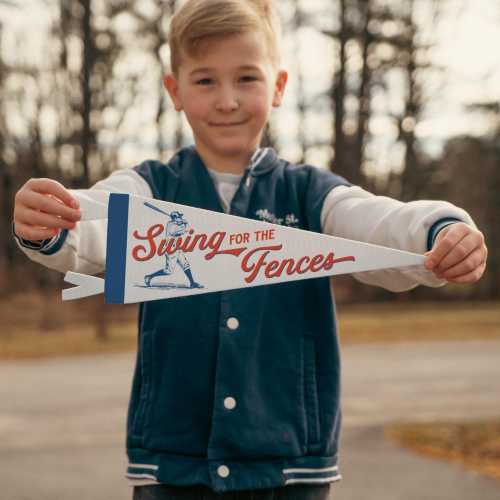 Swing for the Fences Felt Pennant | Vintage Baseball Banner, Inspirational Kids Room Decor, Sports Fan Wall Art Print. Motivational Gift.