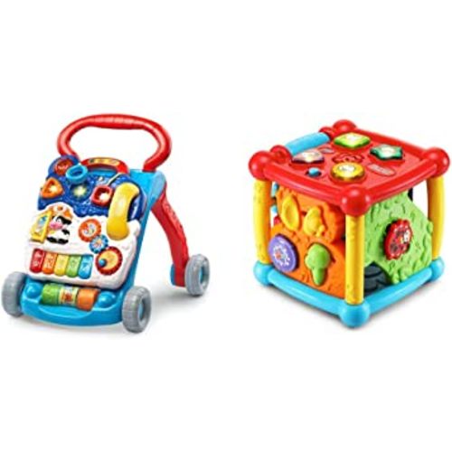 VTech Sit-to-Stand Learning Walker (Frustration Free Packaging), Blue & Busy Learners Activity Cube (Frustration Free Packaging)