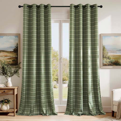NICETOWN, Blackout Curtains, 52" x 84", Green plaid