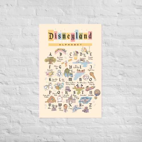 Disneyland Alphabet Art Print – Vintage Theme Park Poster, Disney ABC Wall Art, Nostalgic Travel Decor for Kids & Fans, Unique Gift Idea