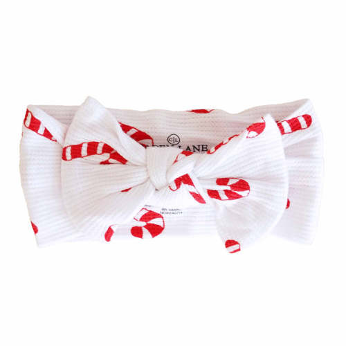 Candy Cane Lane Bamboo Waffle Knit Large Bow Headwrap