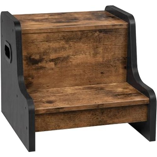 HOOBRO Step Stool for Kids, Two Step Toddler's Stool, Kids Potty Training Stool with Handles, Non-Slip Pads for Safety, Easy to Move, for Sink, Bathroom, Bedroom, Rustic Brown BF01JD01G3