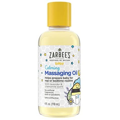 Zarbee's Baby Massage Oil, Calming and Soothing Sleep with Lavender and Chamomile, 4oz Bottle