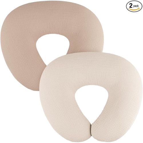 2-Pack Muslin Nursing Pillow Covers, Breathable 100% Cotton Breastfeeding Pillow Slipcovers for Standard Nursing Pillows, Soft Covers for Baby Girls and Boys with Zipper