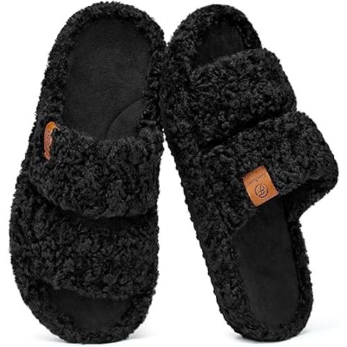 EverFoams Womens Fuzzy Open-toe Slippers Soft Comfy Memory Foam Indoor House Shoes