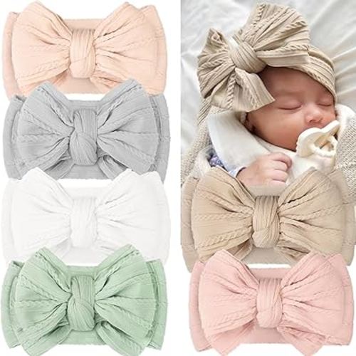 CÉLLOT 6 Pcs Super Stretchy Soft Handmade Headbands with Double Bows Head Wrap Nylon Hair Accessories For Newborn Baby Girls Infant Toddlers Kids(Light Colors)