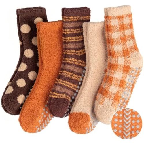 floconssy Fuzzy Socks with Grips for Women, Fall Cozy Fluffy Slipper Socks