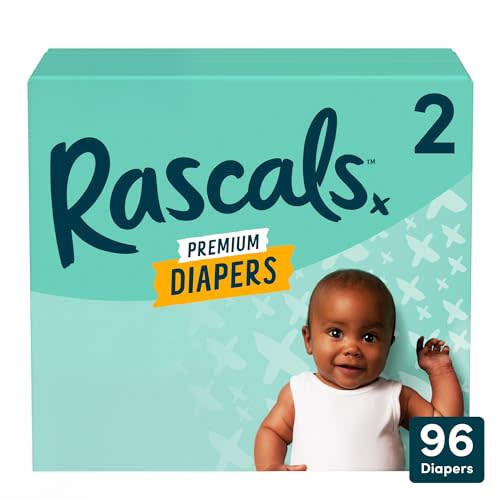 Rascals Premium Absorbent Baby Diapers with Deep Pocket and Triple Leak Guards for Blowout Protection (2-96ct)