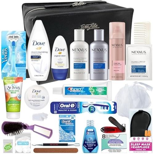 Convenience Kits International Women’s Super Premium 25 PC Travel Kit Featuring: Ensemble of Nexxus Travel-Size Hair Care and Body Products in Large Leather Toiletry Bag (824)