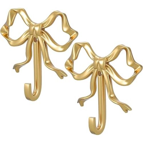 2pcs Bow Hook Bowknot Brass Hook Gold Wall Hooks for Hanging bow stocking hold for wall Coat Hat Towel Hats, Bags, Bath Towels and Room Decorations Brass Coat Hanger Decorative for Christma