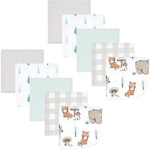 Hudson Baby Unisex Baby Flannel Washcloths, Neutral Woodland Pals 10Pk, One Size