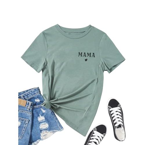 Women Maternity Nursing Shirt Funny Mama Shirt Cute Leopard Heart Graphic Tees Friendly Zip Maternity Breastfeeding Tops