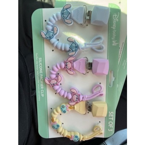 (NEW) Sale Disney Stitch Baby Pacifier Clip Set In Package