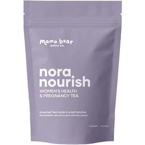 Nora Nourish Organic Pregnancy Tea – Red Raspberry Leaf Herbal Blend for Third Trimester, Postpartum & Women's Health – Caffeine-Free Loose Leaf Tea (4 oz (60 servings))