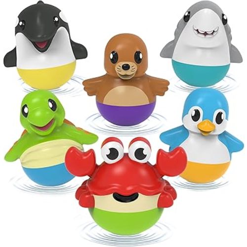 Tub Works® Tub Bobbers™ Bob, Wobble & Float Upright Toddler Bath Toys, 6 Pack | Unique Wobbling Action | Sealed, No Hole Baby Bath Toys | Engaging Bathtub Toys for Kids | Water Table & Baby Pool Play