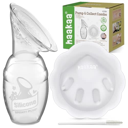 haakaa Manual Breast Pump for Breastfeeding 4oz/100ml and Petal Milk Collector ComboFood-Grade Silicone, Breast Milk Catcher for Leaking Milk with Cleaning Brush