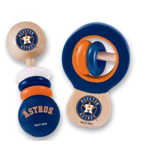 BabyFanatic Wood Rattle 2 Pack - MLB Houston Astros Baby Toy Set