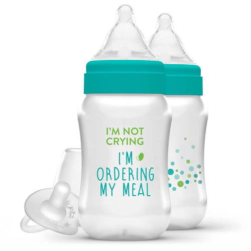 Evenflo Newborn Baby Set - Natural Feeding Balance+ Wide Neck Printed Bottles, 9oz 2-Pack