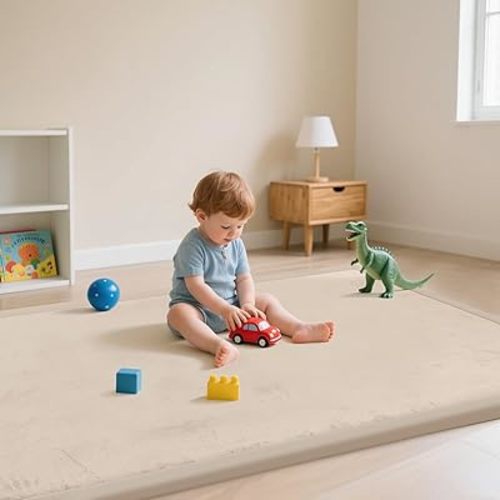 Baby Play Mat for Floor, 50 X 50x 1.3" Memory Foam Playpen Mat,Ultra Soft Tummy Time Mat with Non-Slip Backing, Baby Crawling Mat Child Nursery Rug for Infant, Toddlers, Kids (Beige)