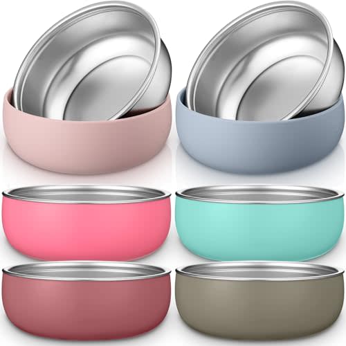Nuogo 6 Pcs 304 Stainless Steel Baby Bowls with Removable Silicone Shell Toddler Bowls Kids Anti Scald Snack Container for Food Feeding, Dishwasher Safe (Gentle Color)