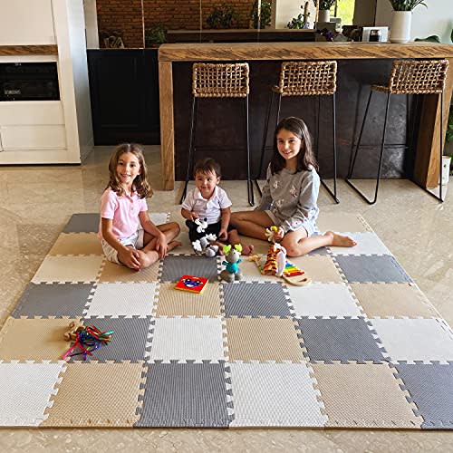 MioTetto Foam Floor Tiles for Kids - Non-Toxic Comfortable Baby Play Mat and Interlocking Foam Tiles, Fits with 74x74 Playpen Mat for Crawling & Development, Soft Play Mat for Babies 6-12 Months