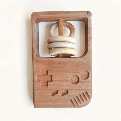 Retro Video Game Wooden Rattle - Modern Wooden Baby Toy - Nerd Gamer Gaming Baby Gift - Handmade