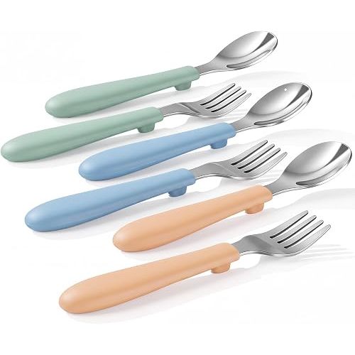 Toddler Fork and Spoon Set, 6-Piece Stainless Steel, 3 Colors