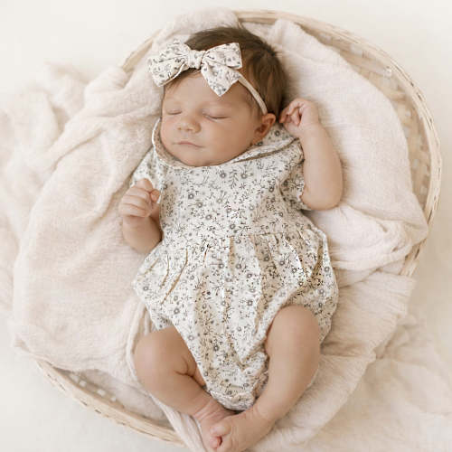 Allie Floral Romper with Bow – Olive and Cradle