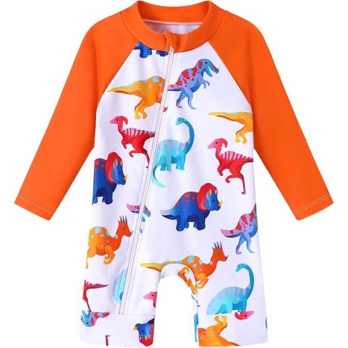 Baby Boy Swimsuit One Piece Long Sleeve Zipper Bathing Suit UPF 50+ Sun Protection Rashguard Swimwear 0-24 Months