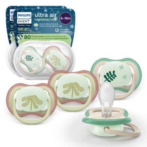 Philips Avent Ultra Air Pacifiers 6-18m - Fern Night/Plant Night - 4pk