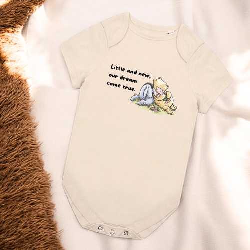 Bear Baby Bodysuit – Little and New Our Dream Come True – Neutral Baby Grow – Woodland Nursery Outfit – Baby Shower Gif