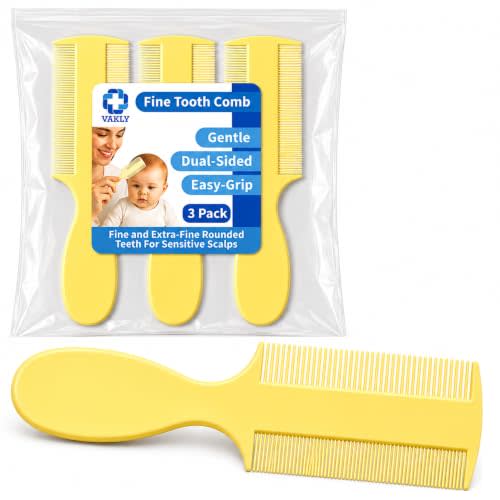 Vakly Fine Tooth Comb, Double-Sided Baby Comb with Handle, 3 Pack | Lice removal, cradle cap care, dandruff combing, newborn grooming, toddler hair care, adult grooming, extra fine teeth