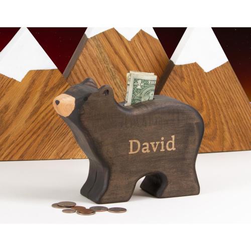 Wooden Bear Piggy Bank, Neutral Personalized Baby Shower Gift, Boy Forest Animal Nursery Decor, Woodland Kids Coin Banks, Newborn Girl Gift