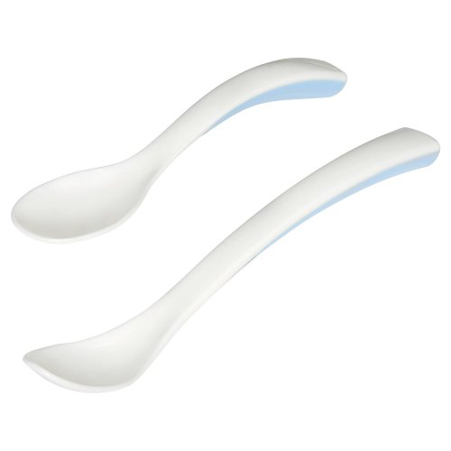 BÖRJA Feeding and baby spoon - white/blue