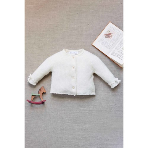 Cardigan - Ecru coton col rond broderie main Fille | Tartine et Chocolat