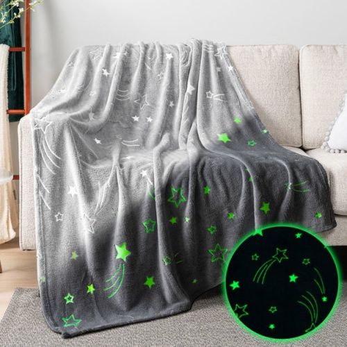 PAVILIA Glow in the Dark Blanket for Girls Boys, Soft Gift Toy Throw for Birthday Christmas Kids Room Decor, Shooting Star/Throw - 50x60