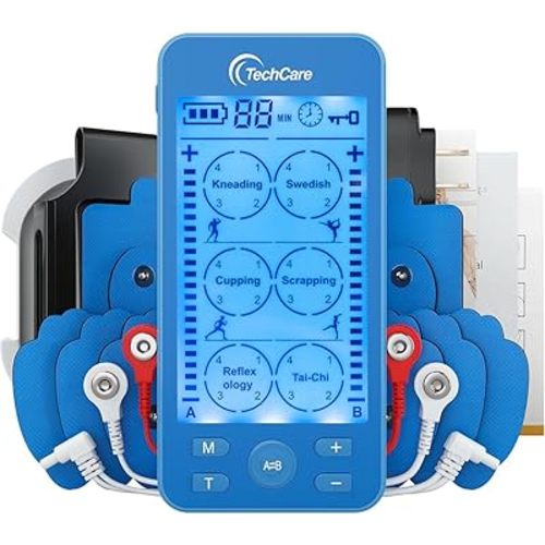 Tens Unit Plus 24 Rechargeable Electronic Pulse Massager Machine Multi Mode Device with All Accessories (Blue)