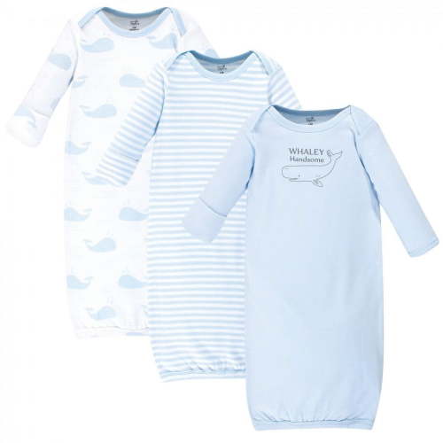 Touched by Nature Baby Boy Organic Cotton Long-Sleeve Gowns 3pk, Whale, Preemie
