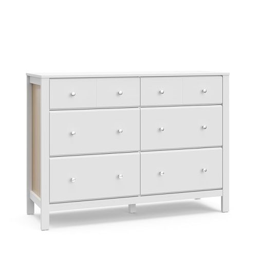Storkcraft Horizon 6 Drawer Dresser (White with Driftwood) – GREENGUARD Gold Certified Dresser for Nursery & Kids’ Room, Modern Storage with Interlocking Drawer System