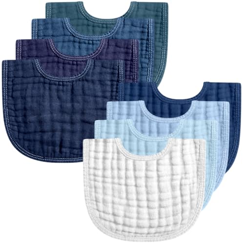 Frienda 8 Pcs Muslin Baby Bibs Cotton Bandana Drool Bibs Bulk for Newborn Infant 6 Absorbent Layers Feeding Accessory