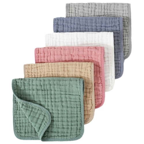 6pcs Multipurpose Cotton Drooling Bib Baby Saliva Towels Soft Absorbent Burp Cloths 6-Layer for Bath & Burping P31B (Mixed colors)
