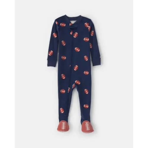 Baby Boy 1-Piece Football 2-Way Zip DreamPlush Snug Fit Footed Pajama - Navy Blue | Carter's