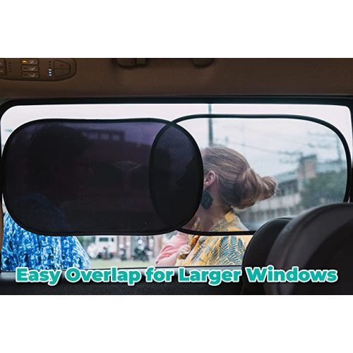 kinder Fluff Car Window Shade (4Pack)-The Only Certified Car Window Sun Shade for Baby Proven to Block 99.95% UVR - Mom's Choice Gold Award Winning -Car Window Shade for Baby- Car Seat Sun Protection - 20x12in (51x31cm) - 2 Semi Transparent + 2 Transparen