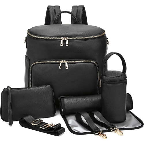 RsenFremior Diaper Bag Backpack Leather Backpack for Women Travel Backpack Baby Bag Large with Troller Straps Capacity for Wet Clothes