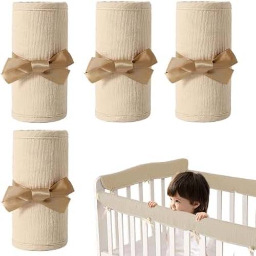 Amazon.com: Cot Rail Protector,2 Pieces Cotton Gauze Teething Guard with Strap | Adjustable Breathable 2 Long + 2 Short Covers,Cot Rail Wrap Protector For Warm Seasons Indoor Environments