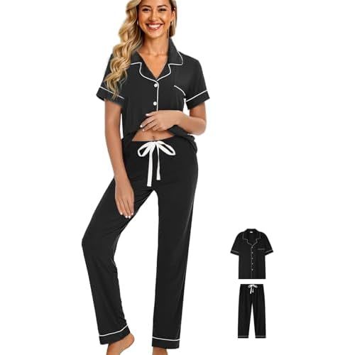 WJing Yi Jia Womens Pajamas Set 3Pcs Pajama Sets Soft Sleepwear XS-XXL Button Down Lounge Sets Nightwear Long Pants Pjs Sets