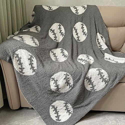 Cozy Baseball Pattern Blanket Perfect Lightweight Bedding for Adults, Soft, Warm, and Plush Soccer Sports Blanket Great for Bed Sofa (Baseball-Dark Grey, 50"x60")
