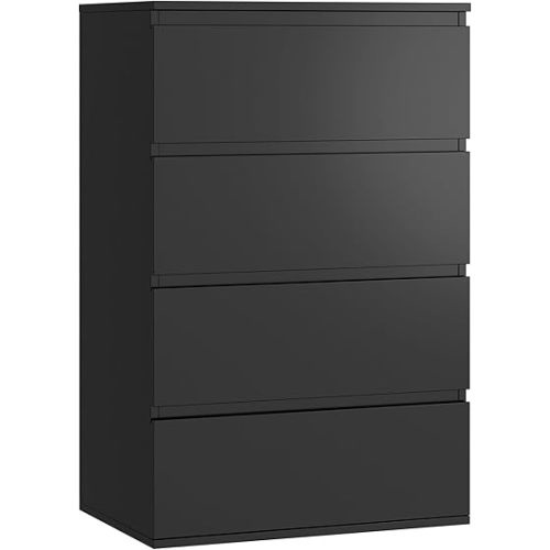 FOTOSOK Black Dresser, 4 Drawer Dresser Modern Storage Chest of Drawers 23.6L x 15.7W x 31.5H in, Black Dressers Storage Cabinet with 4 Drawers for Home Office